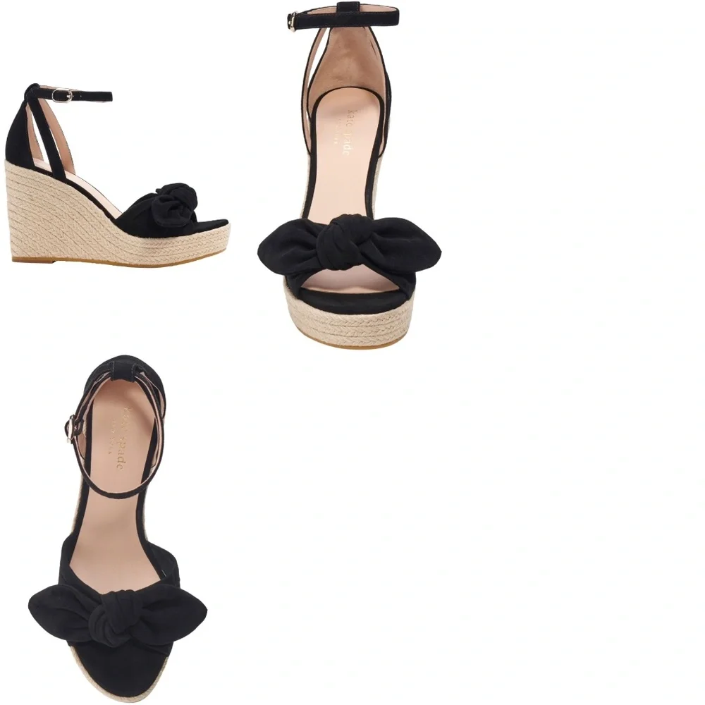 Kate Spade Tianna Black Suede Espadrille High Wedge Platform Sandals Pumps 9.5